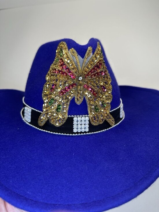 Women’s Purple Western Cowboy Hat Rhinestone Butterfly Rodeo Wool USA S 6 7/8 main image 5